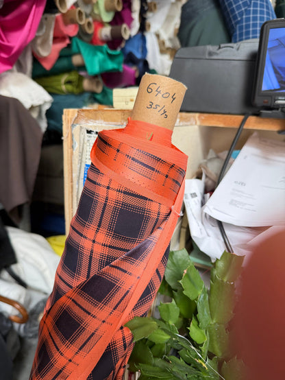 Matte Printed Silk Charmeuse - Plaid - Salmon & Black