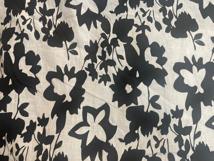 Modern Floral Printed Linen - Black & White