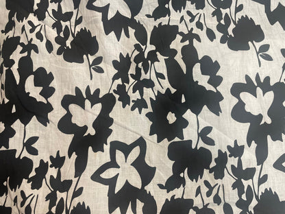 Modern Floral Printed Linen - Black & White