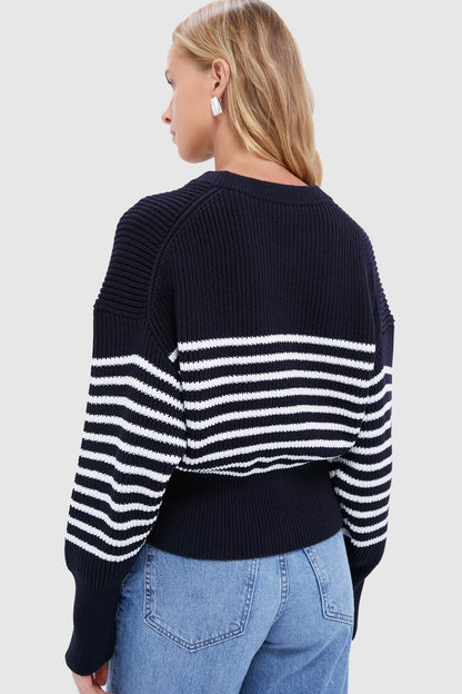 Berry Blue and White Striped Tanessa Sweater