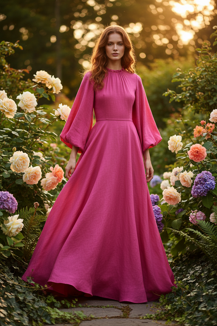 Organic Linen & Rayon Blend - Vibrant Pink