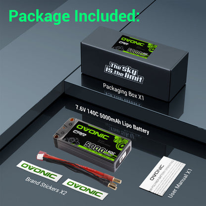 Ovonic 2S 5000mAh 140C 7.6V LiHV Hardcase Battery w/5.0mm Bullet to T-Plug for 1/10 RC Racing(1/2Pack)