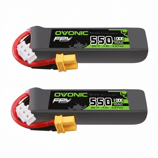 Ovonic 2S 550mAh 100C LiPo Battery with XT30 Plug for Micro FPV Drones & Toothpick Quads (2/4 Pack)