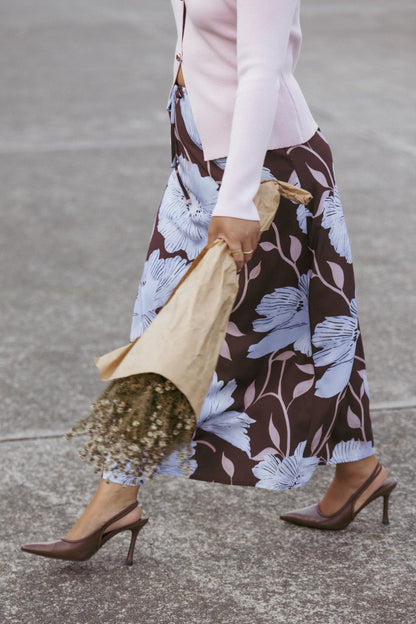 Angie Midi Skirt - Blue Poppies