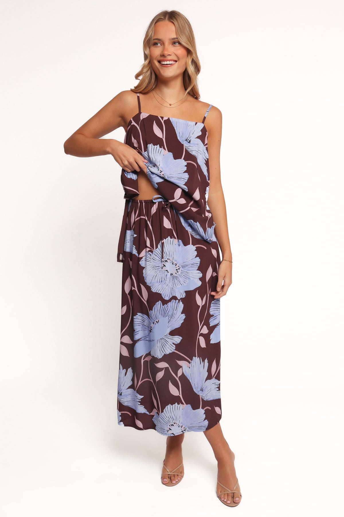 Angie Midi Skirt - Blue Poppies