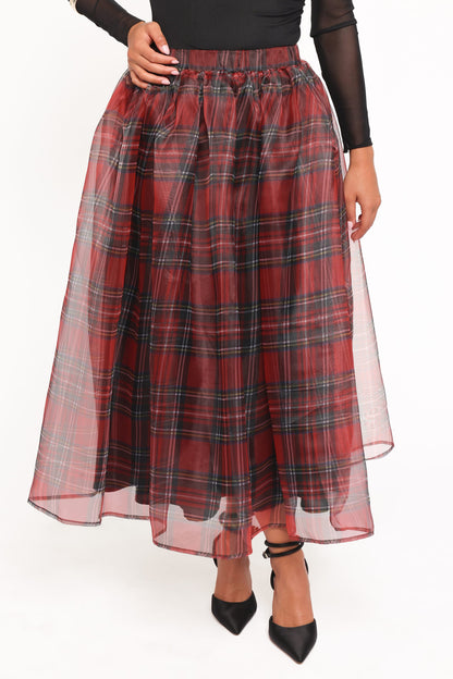 Bonita Midi Skirt - Red Plaid