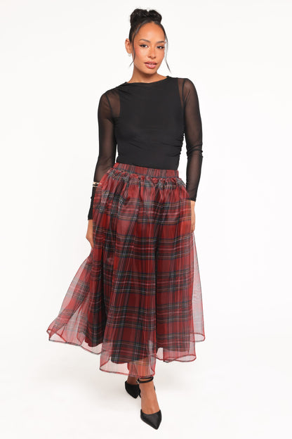 Bonita Midi Skirt - Red Plaid