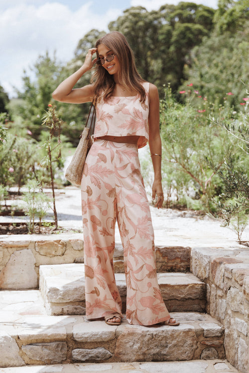 Brayden Wide Leg Linen Pant - Pink Floral