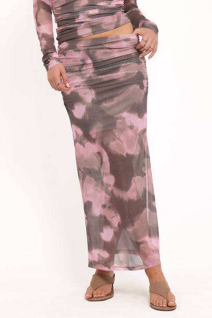 Caelira Skirt - Pink/Brown Print