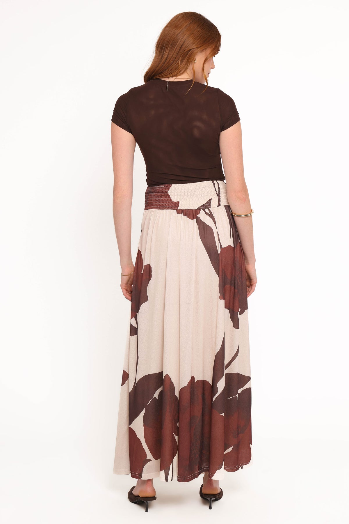 Cascade Maxi Skirt - Cream Brown Floral