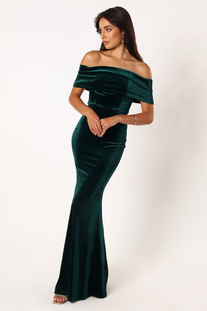 Adair Off Shoulder Maxi Dress - Emerald Green