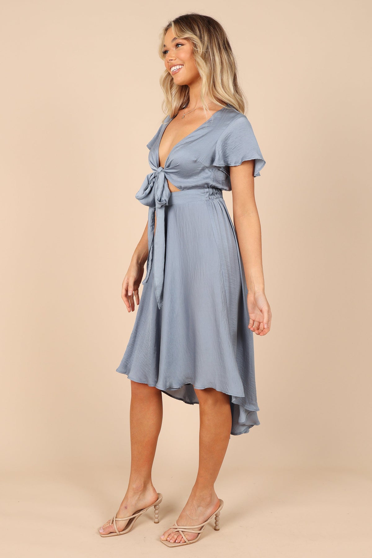 Amanda Hi Lo Tie Front Dress - Blue