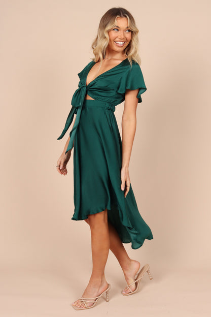 Amanda Hi Lo Tie Front Dress - Emerald