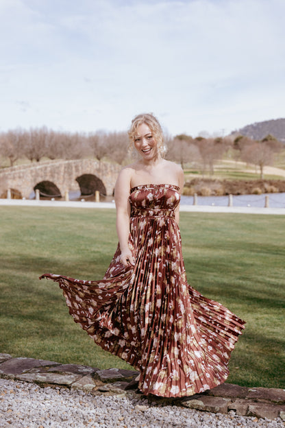 Angelique Strapless Maxi Dress - Brown Floral