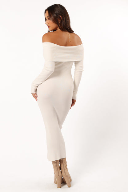 Archie Off the Shoulder Midi Dress - White