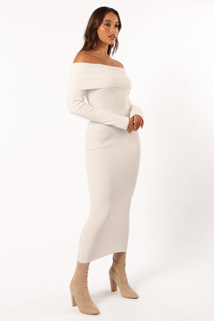 Archie Off the Shoulder Midi Dress - White