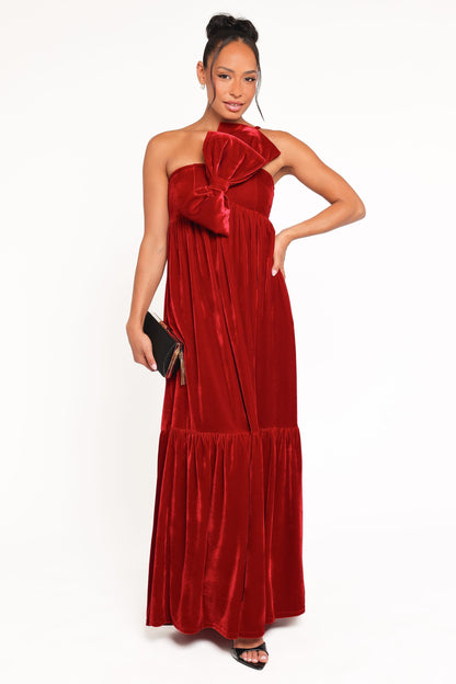 Betina Bow Front Maxi Dress - Red Velvet