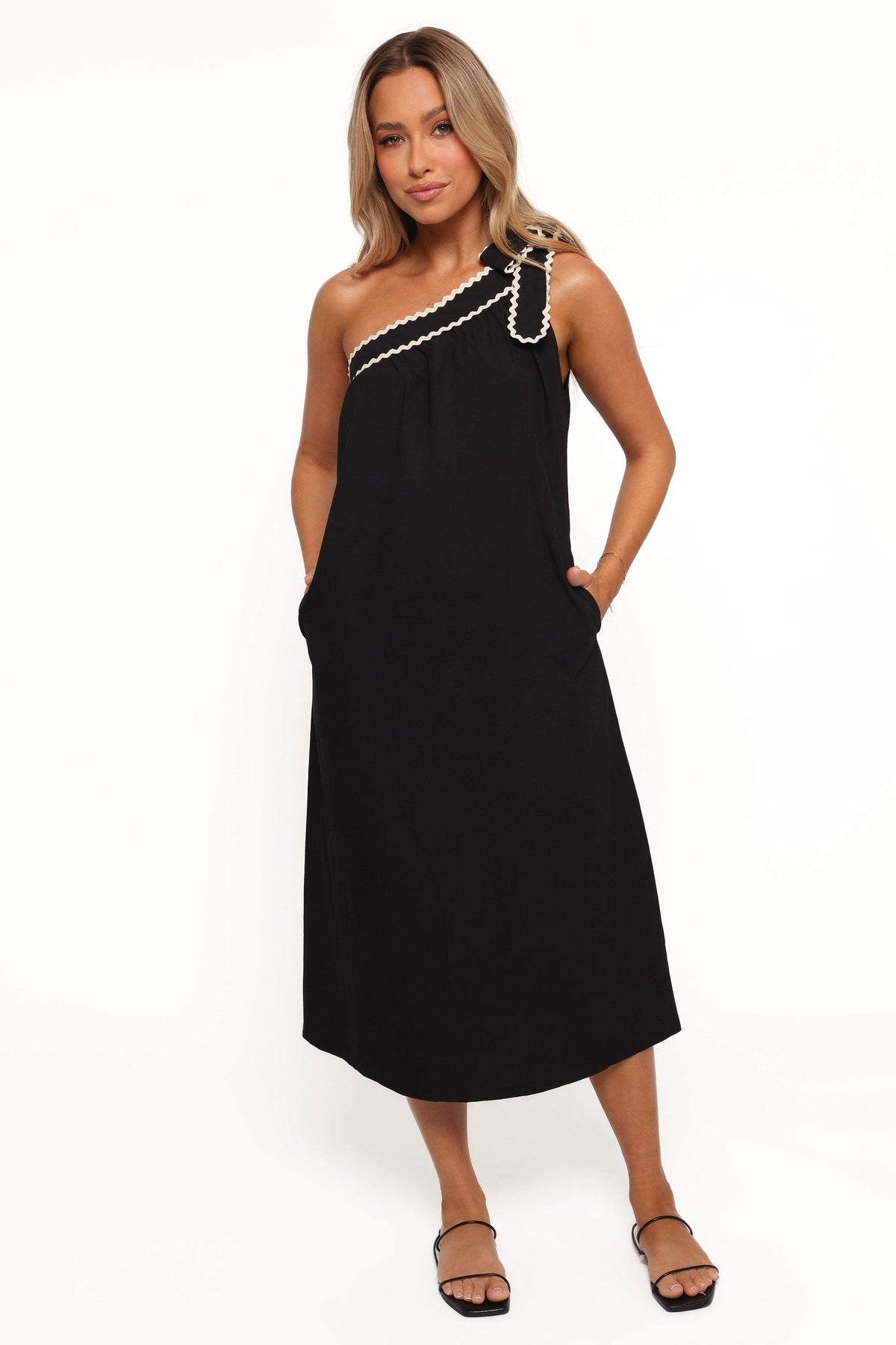 Brynlee One Shoulder Midi Dress - Black/Cream