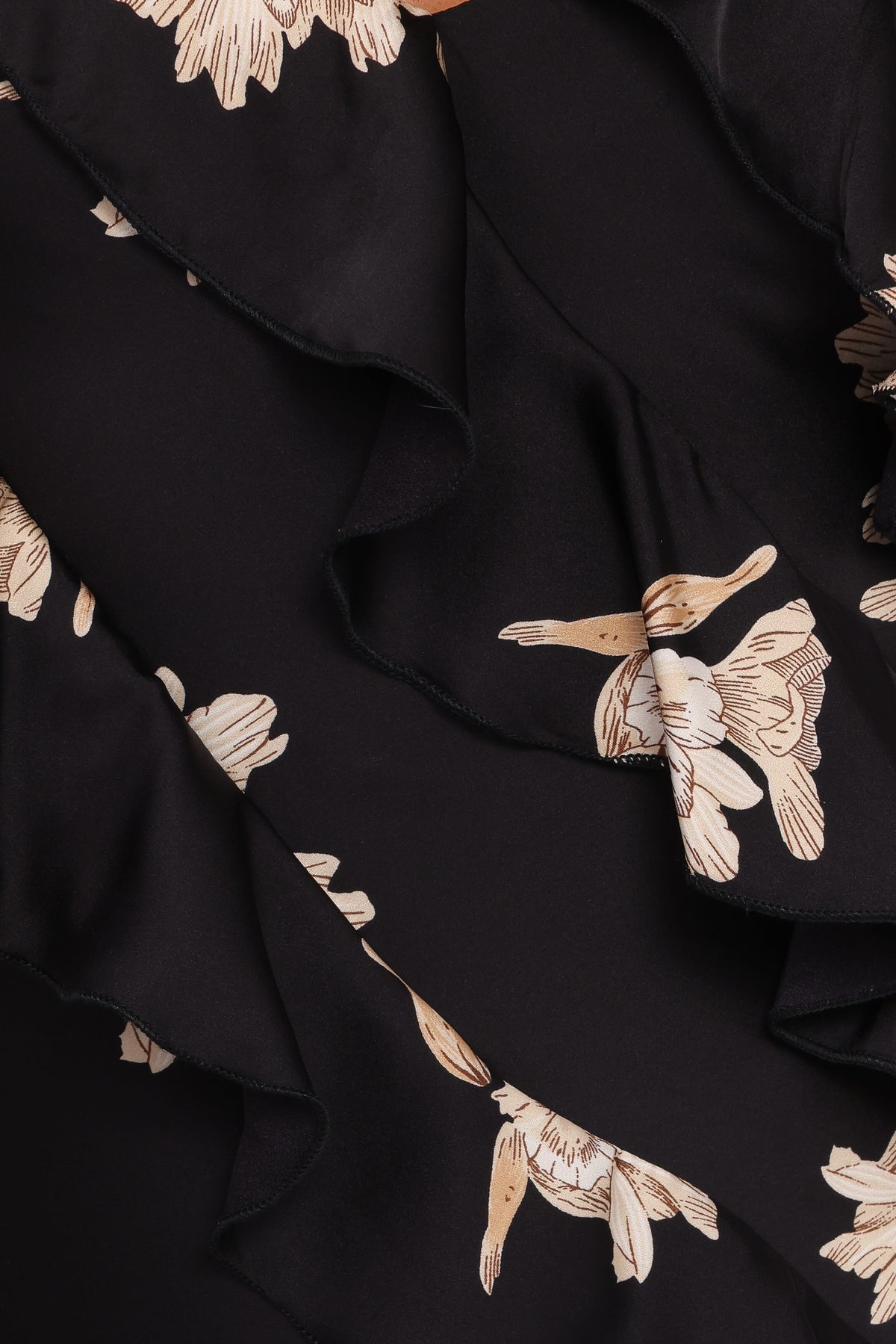 Ciao Ruffles Maxi Satin Dress - Black Floral