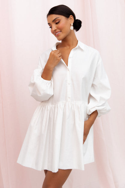 Daisy Long Sleeve Mini Dress - White
