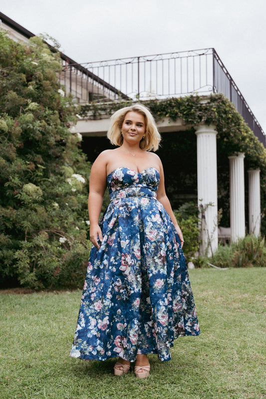 Darina Strapless Midi Dress - Midnight Floral