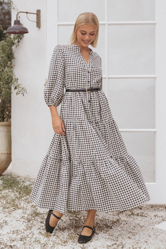 Dixon Maxi Dress - Black Cream Gingham