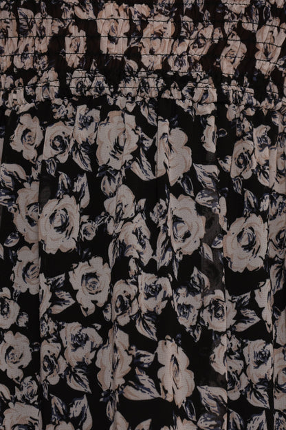 Edwina Shirred Frill Long Sleeve Midi Dress - Black Floral