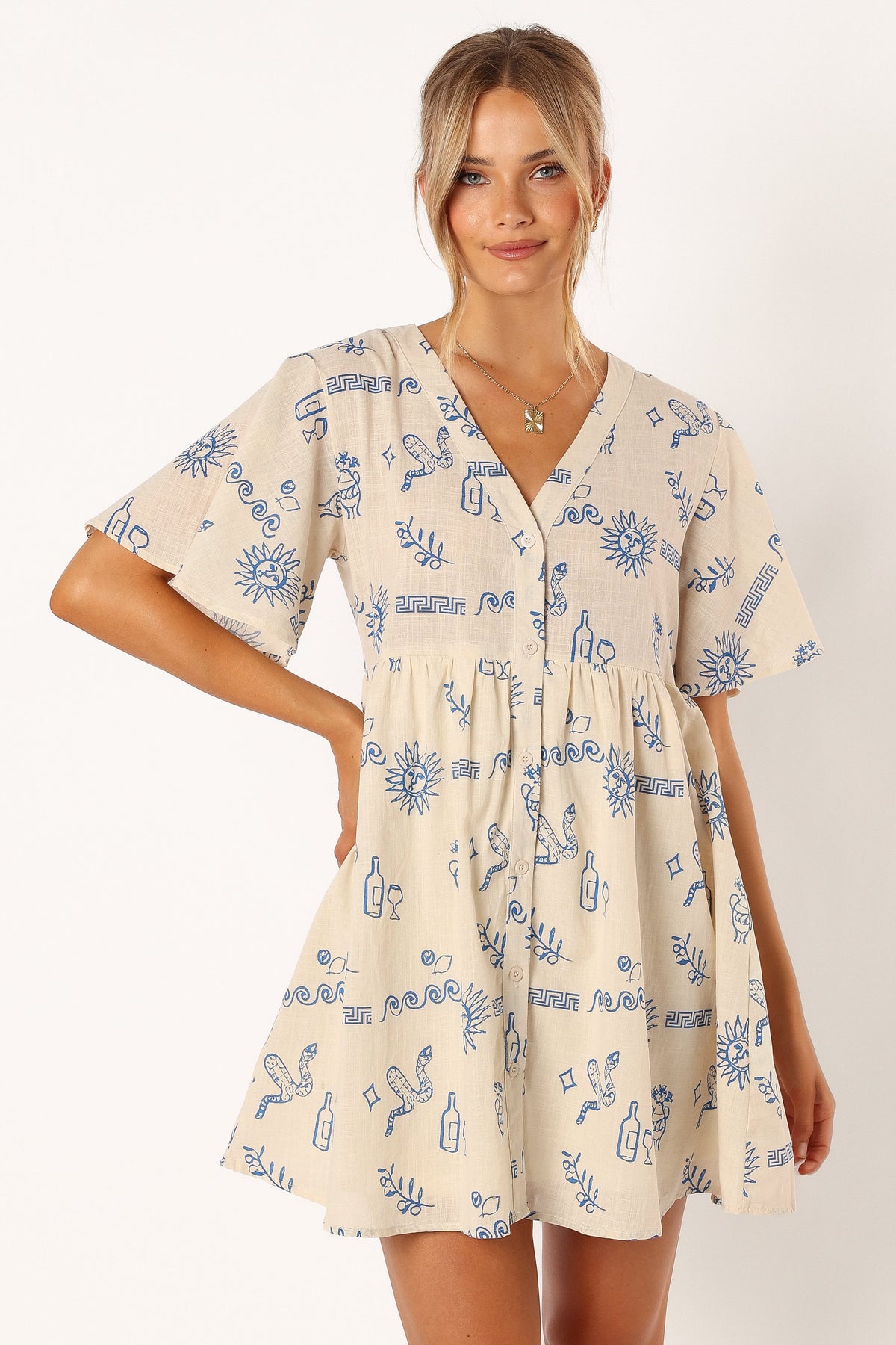 Elias Mini Dress - Beige Blue