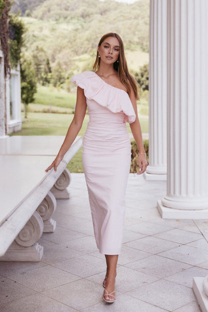 Eliya One Shoulder Frill Maxi Dress - Ballet Pink
