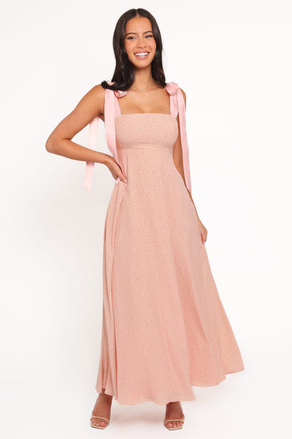 Ellody Maxi Dress - Peach Polka Dot