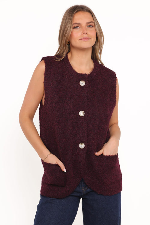 Avery Knit Vest - Wine