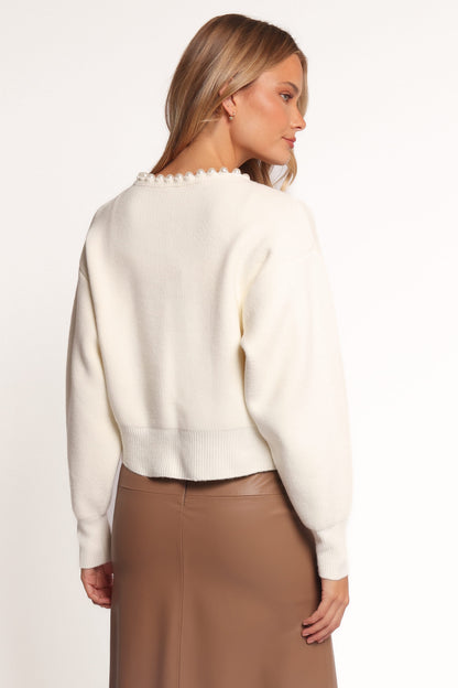 Bloom Pearl Knit Cardigan - Cream