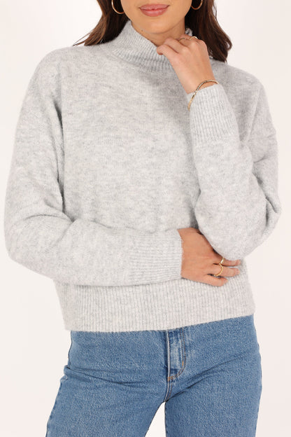 Brianna Mockneck Knit Sweater - Heather Grey