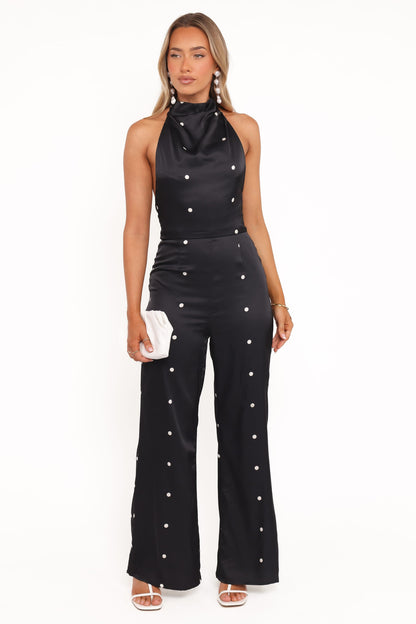 Bentley Halterneck Jumpsuit - Black Polka Dot