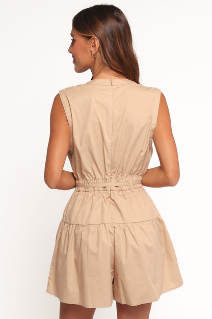 Cheyenne Tie Waist Romper - Taupe