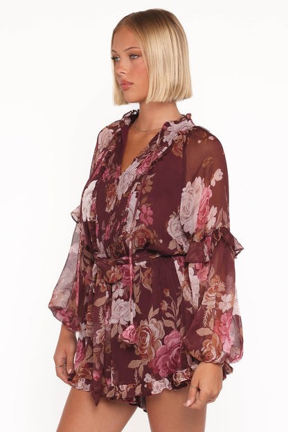 Delaney Long Sleeve Romper - Brandy Bloom