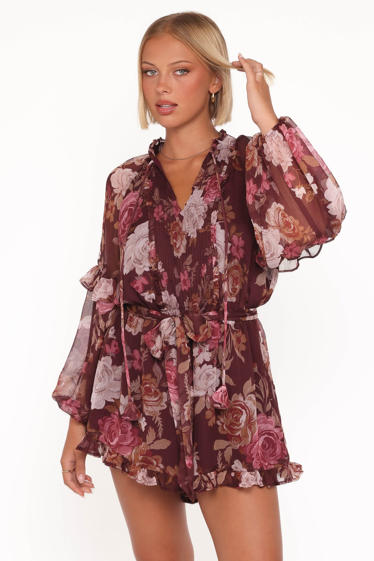 Delaney Long Sleeve Romper - Brandy Bloom