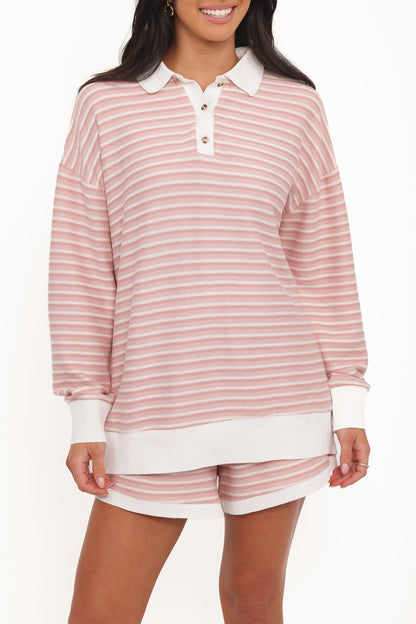 Dealia Knit Short Set - Pink Stripe