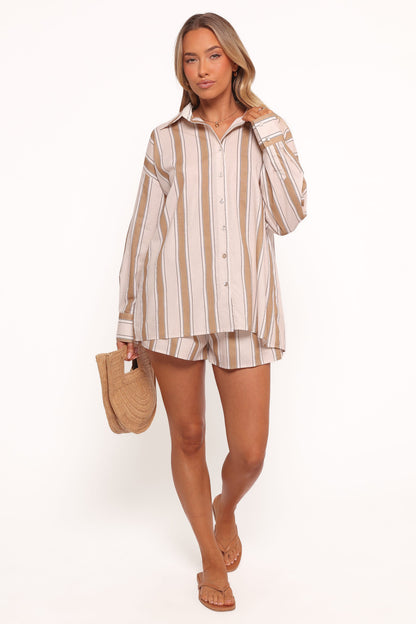 Dean Long Sleeve Short Set - Beige Stripe