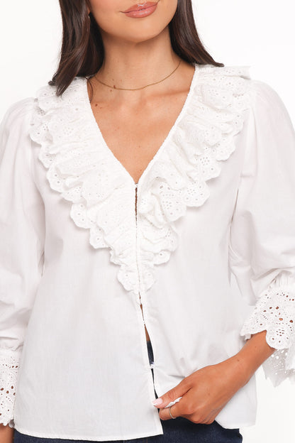 Aelwen Ruffle Blouse - White Embroidery