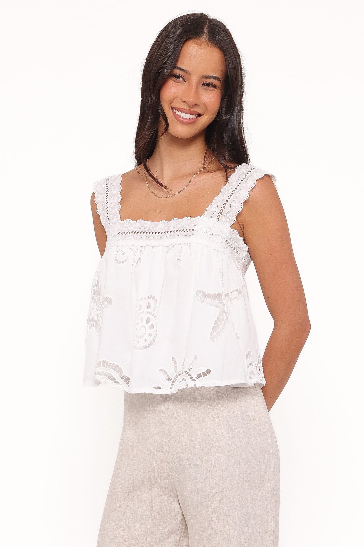 Aideen Eyelet Top - White Shell