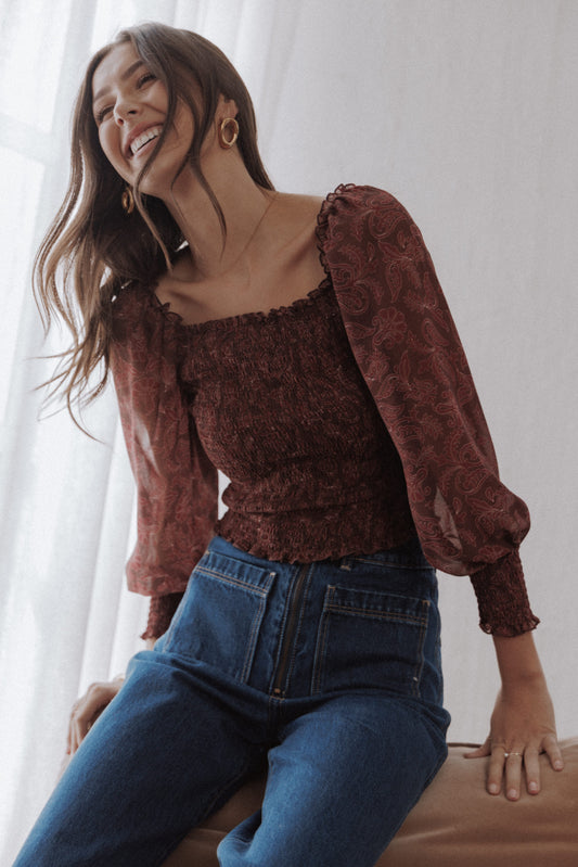 Alberta Top - Burgundy Paisley