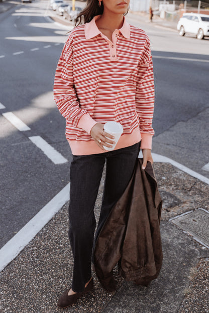 Beau Long Sleeve Jersey Top - Pink Stripe