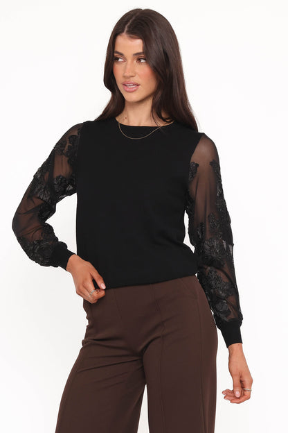 Cailin Sheer Sleeve Top - Black