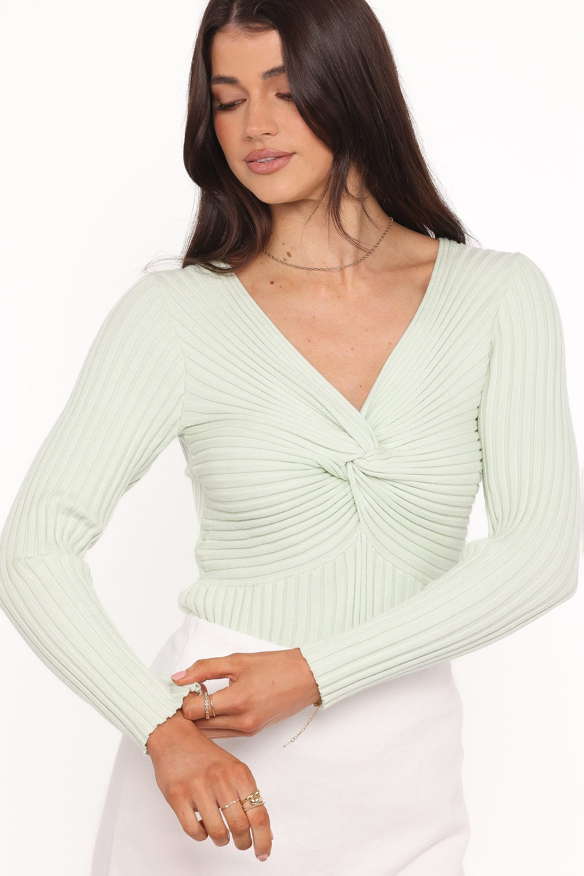 Demi Twist Detail Knit Top - Sage