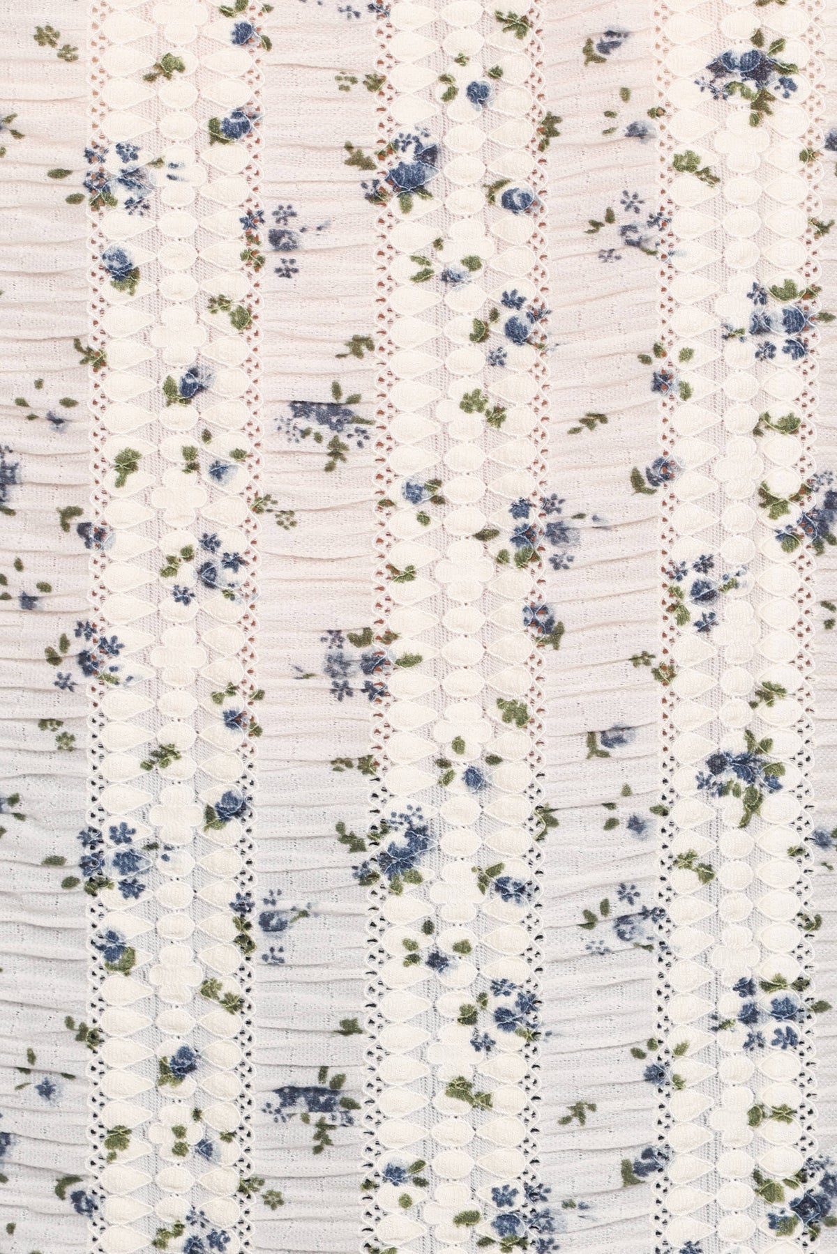 Eira Textured Ruffle Top - Cream Blue Floral
