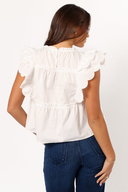 Elaine Ruffle Top - Off White