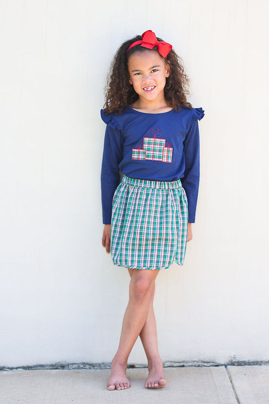 Pima Flutter Tee in Navy w/ Christmas Gifts Applique, SIZE 7