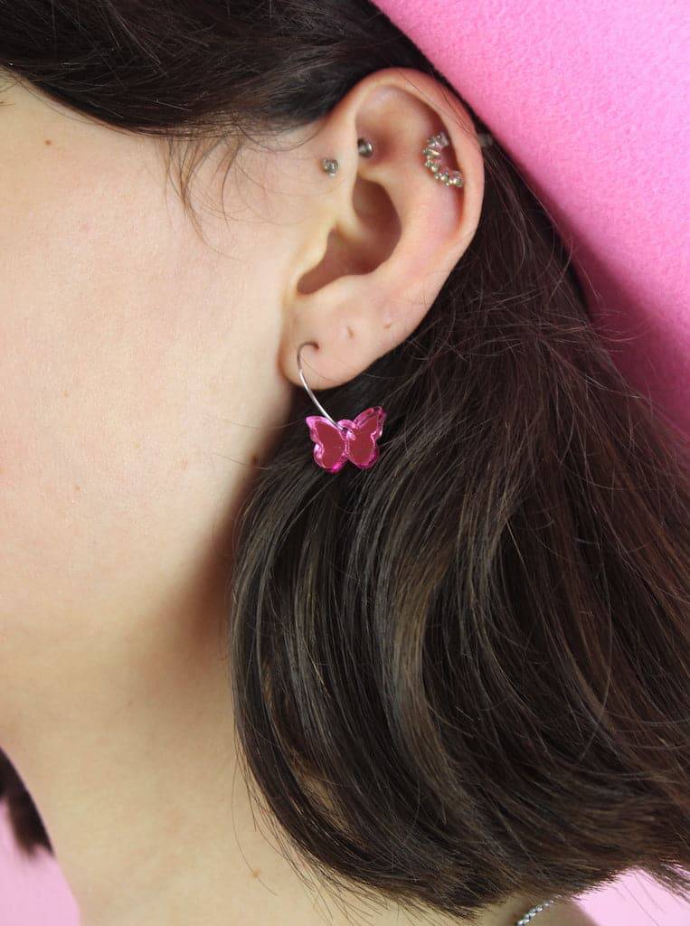 You're My Butterfly, Sugar Baby Hoop Earrings (Pink Mirror)