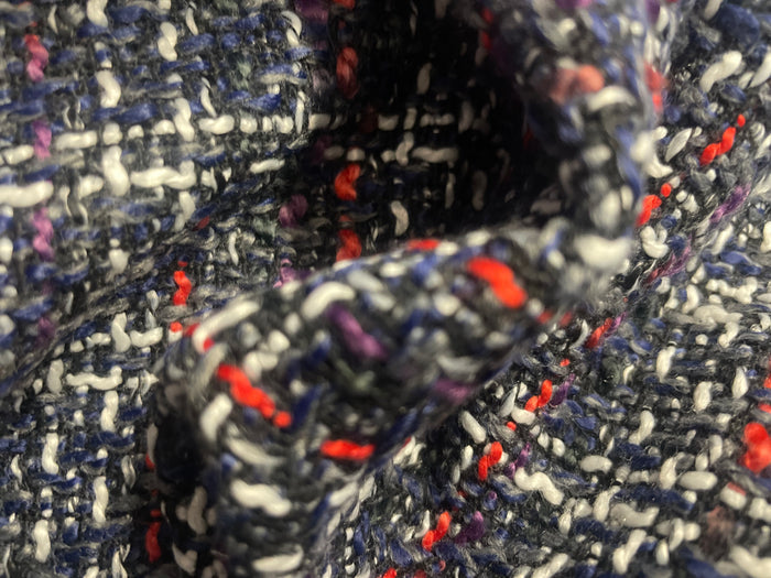 Poly Rayon Woven Boucle - Charcoal, Red, Blue Purple & White